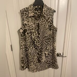 SLEEVELESS Art to Wear Dennis by Dennis Basso Top/Dress sheer,pockets 1/2 button